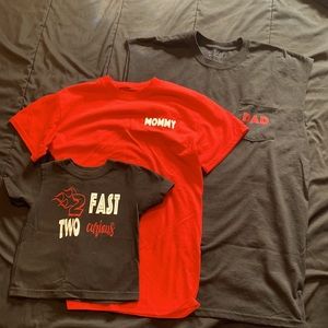 PIT CREW RACECAR PARTY SHIRTS for MOM, DAD, SISSY and TWO year old “Two fast”